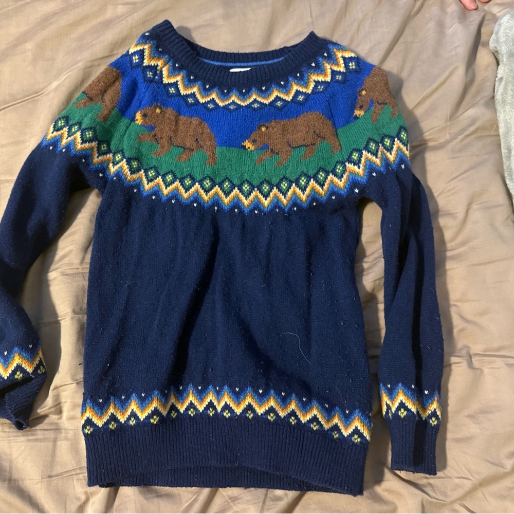 Mini Boden Boy’s Navy Sweater with Bear Pattern